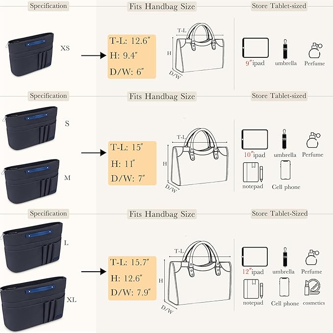 HyFanStr Purse Organizer Insert for Handbags,Tote Bag Organizer Insert Zipper Bag for Women, Handbag Organizer Inside Liner with 15 Pockets