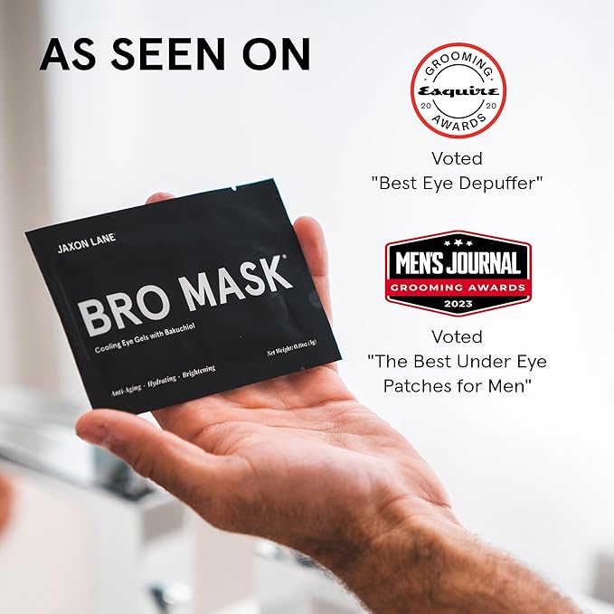 JAXON LANE BRO MASK Under Eye Patches for Men with Hydrogel (6 x 1 pack) - Anti-Aging Korean Eye Masks for Dark Circles and Puffiness- Puffy Under Eye Treatment - Perfect Skin Care for Men