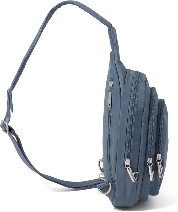 Baggallini Securtex® Anti-Theft Multi Zip Sling - Lightweight 8.6"x15.2" Travel Bag with Locking Zippers & RFID Protection
