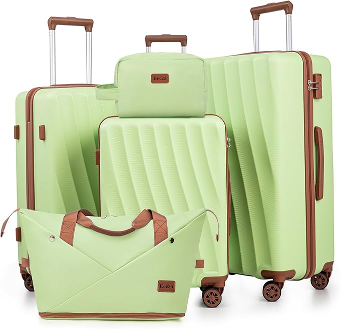 Luggage Sets 5 Piece Suitcases with Wheels,ABS Hard Case Suitcases with Spinner Wheels,Durable Travel Luggage(LightGreen, 5 Piece Set(20"/24"/28"))
