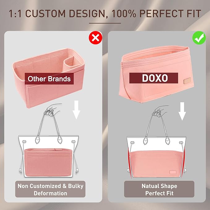 Doxo Purse Organizer Insert Handbags &Tote Felt Bag Fit for LV Speedy 30 and Neverfull MM (Pink-Large-Combination)