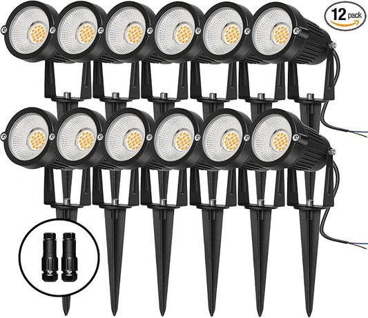 REEGOLD Low Voltage Landscape Lights Outdoor: 7W 700LM LED Landscape Lighting with Connectors for Tree Garden Yard Pathway | 12V 24V Warm White 2700K Spotlights | IP65 Waterproof | 12 Pack