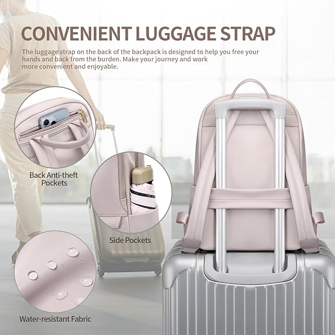 GOLF SUPAGS Laptop Backpack for Women Slim Computer Bag Work Travel College Backpack Purse Fits 14 Inch Notebook (Pinkish Gray)