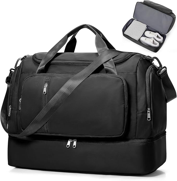Travel Duffle Bag, Weekender Bags for Women,Carry On Overnight Personal Item Travel Bag with Shoes Compartment,Black