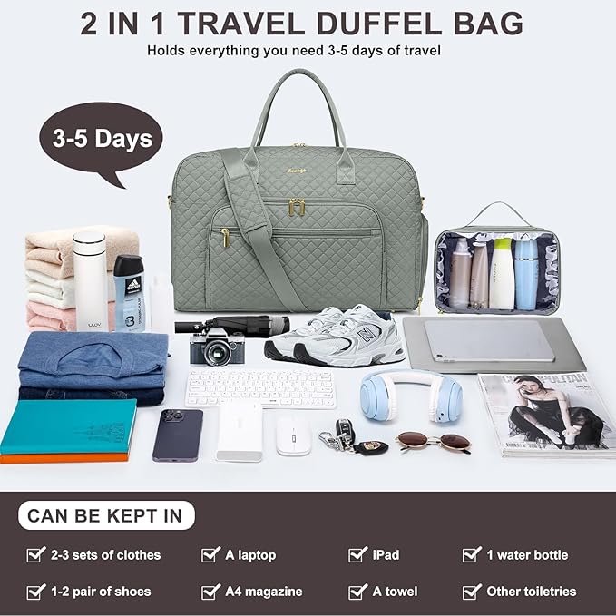 Travel Duffle Weekender Bags for Women - Weekend Bag Women with Shoe Compartment Carry On Overnight Bag with Toiletry Bag Duffel Bags Wet Pocket for Gym Hospital Bags for Labor and Delivery