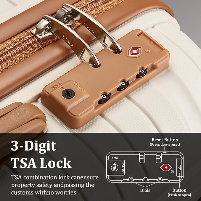 Joyway Luggage Sets 10 Piece PP Hardshell Carry on Suitcase, Travel Lightweight Carry-on with Double Spinner Wheels and TSA Lock, Beige Brown
