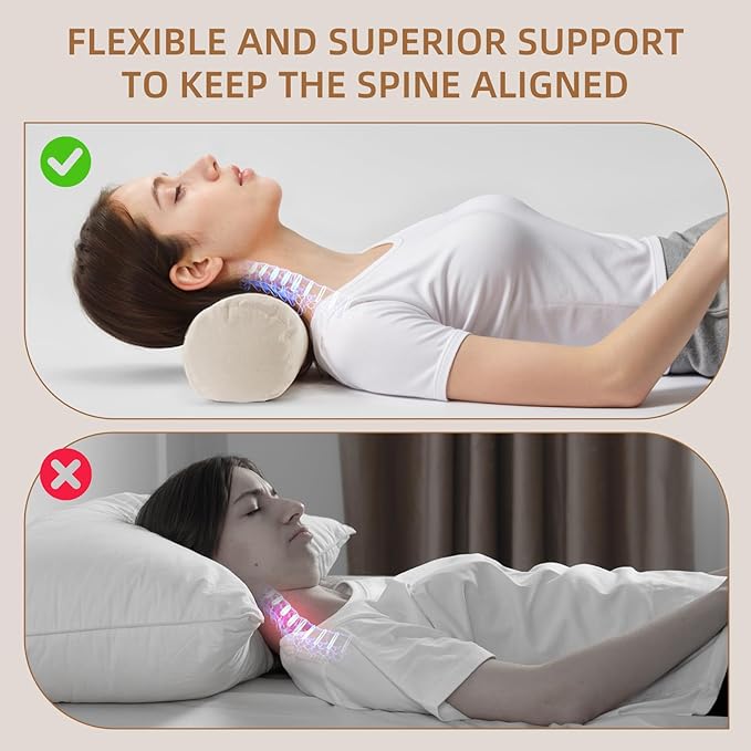 LOFE Buckwheat Pillow - Adjustable Buckwheat neck Pillow(17x6) to Provide Firm Support, Neck Roll Pillows for Side and Back Sleepers, Cylinder Bolster Pillows with Organic Pillowcase