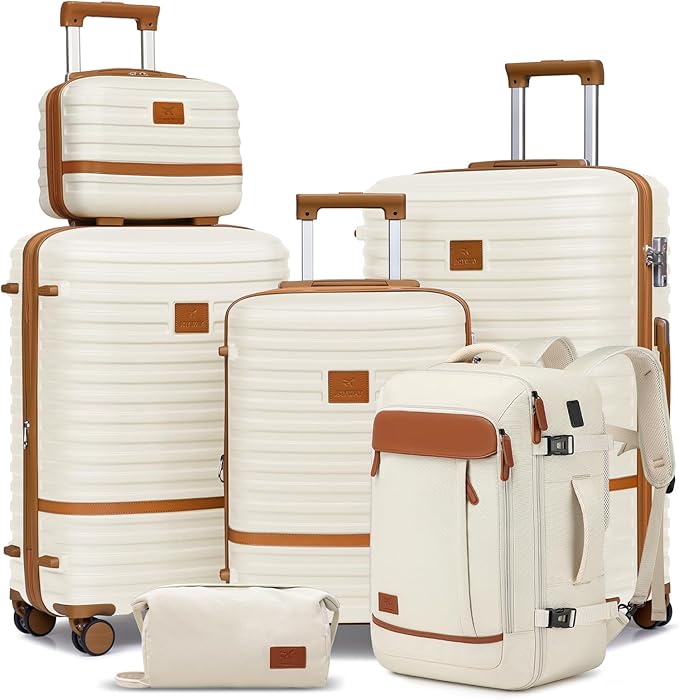 Joyway Expandable Luggage Sets 5 Piece, Lightweight Hard Shell Travel Suitcase Set with Spinner Wheels and TSA Lock, White