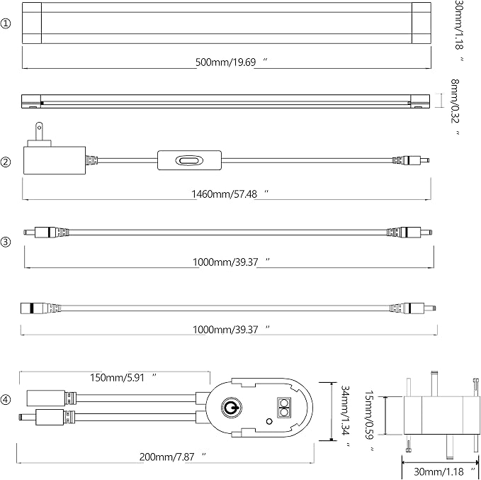Under Cabinet Lighting LED 20In Kitchen Under Counter Light Fixtures Dimmable with Manual Sensor Control,Desk,Over Sink,Tool Box Hutch Light Bar Plug in,3000K Warm White,Sliver White,1pcs