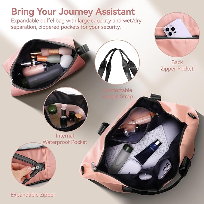 Hoteel Luggage Sets 3 Piece ABS+PC Hardside, 4-Year Warranty, Luggage Set with Spinner Wheels, TSA Lock, Lightweight Carry on Luggage, 20" Suitcase with Duffel & Organizer, Light Pink
