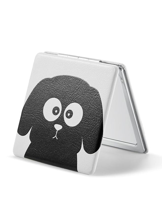 OMIRO 1X/3X Magnifying Mirror, Unique Painting Compact Mirror with Classical PU Leather (Black Dog)