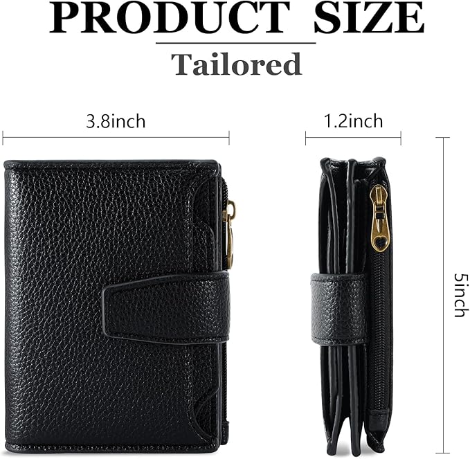 Airkit Small Wallet Women RFID Blocking Soft Leather Bifold Compact Card Holder Wallet for Women with Zipper Coin Pocket 4 ID Window
