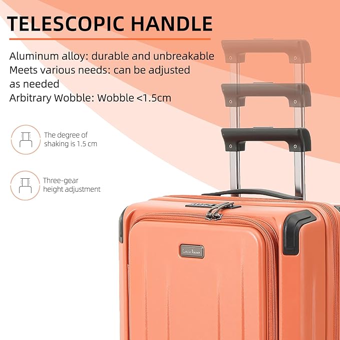 Carry On Luggage, 20Inch Top Opening Airline Approved ABS+PC Hard Shell Suitcases with Silent Wheels, TSA Lock,Front Pocket and Wet-dry Separated Six-piece Set (AD Orange, 20 Inch)