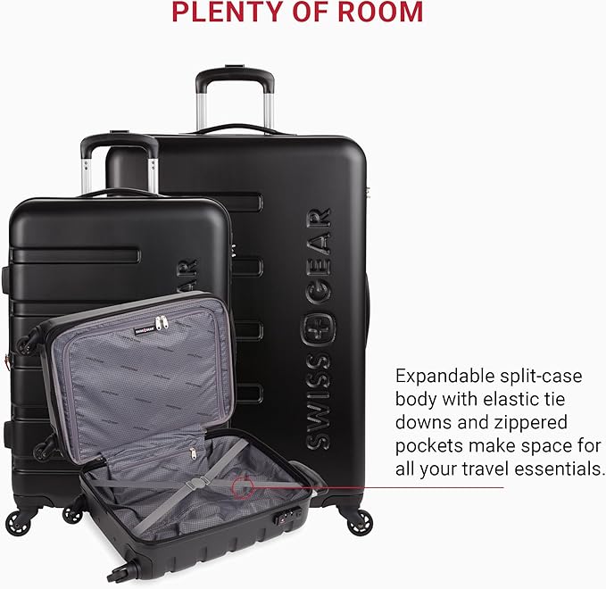SwissGear 7366 Signature Hardside Expandable Luggage with Spinner Wheels, TSA Lock, Cup-Holder, Black, 3-Piece Set (19/23/27)
