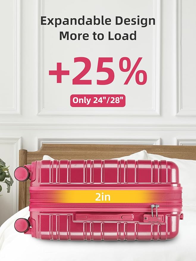 LARVENDER Luggage Sets 6 Piece Hardside Expandable Suitcase with Wheels TSA Lock, PC+ABS Hardshell Lightweight Travel Luggage Sets for Women, Glossy Verry Berry, 6 Piece Set