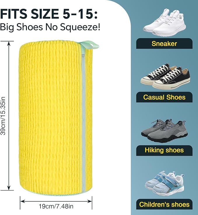 Shoe Washing Machine Bag: 2 Pack Reusable Shoes Cleaning Bags, Heavy Duty Shoe Laundry Bag for Washer & Dryer, 360° Deep Clean for Sneakers Tennis Shoes