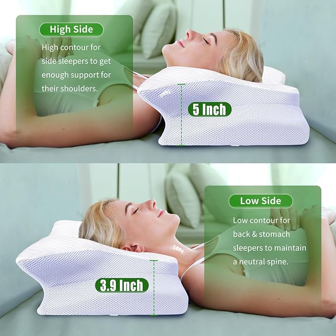 SAHEYER Cervical Neck Pillow, Memory Foam Pillow for Neck Pain Relief and Snoring, Ergonomic Pillow for Side Sleeper, 2 in 1 Orthopedic Pillow for Back and Stomach Sleeper, White