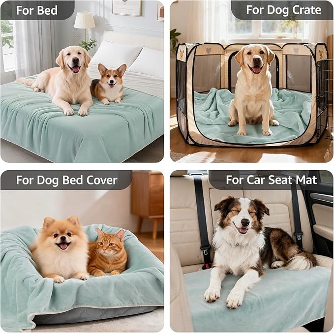 LOOBANI Waterproof Dog Blanket for Couch: Reversible Flannel Bed Blanket for Medium Large Dogs Liquid Proof, Soft Throw Blanket Couch Cover Protector for Sofa, Crate, Travel, Picnic, 50" x 60", Green