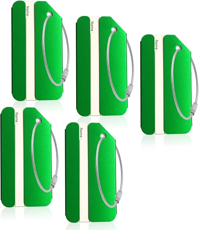 5PACK Green Aluminum Luggage Tags Holders for Travel Luggage Baggage Identifier by Ovener