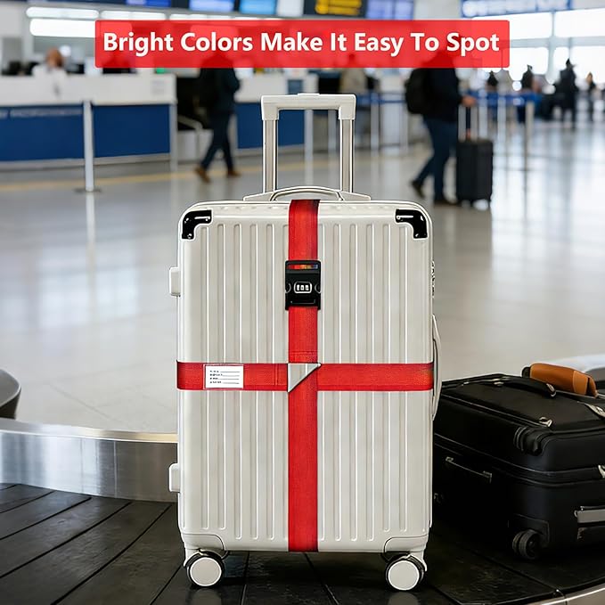 Luggage Straps for Suitcases,Travel Luggage Straps with Lock and Luggage Tags,Suitcase Strap,Adjustable Bright-Colored Travel Belt for Travel Suitcase Bag Closure Accessories.(Red)