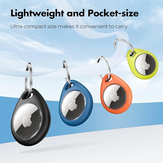 UNBREAKcable for Apple AirTag Holder - 4 Pack [Fit Tightly Design] [Easy to Install] [Hold Air Tag Securely] Waterproof TPU Shell Protective Case with 304 Stainless Steel Keychain Key Ring