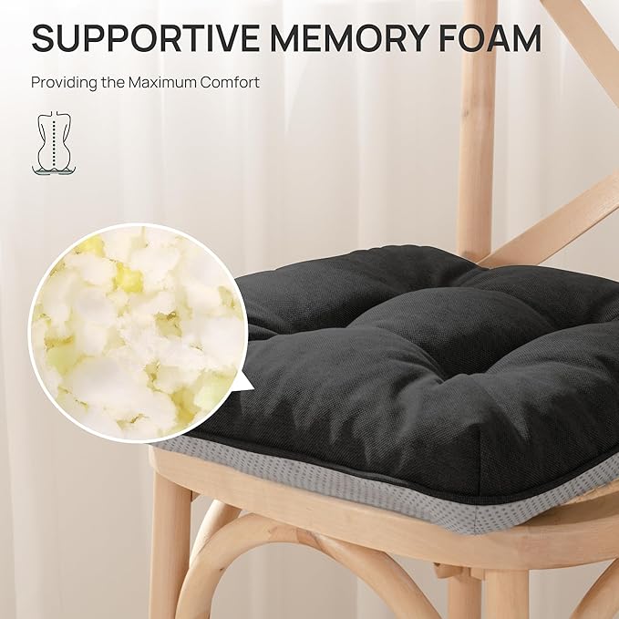 Love's cabin Memory Foam Chair Cushions Set of 4, 15.5"x15.5"x3.5" Indoor & Outdoor Seat Pads for Dining, Kitchen, Office, Patio Chairs - Black