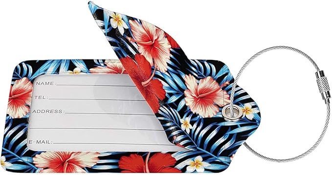 Tropical Hawaii 2 Pcs Luggage Tags, Privacy Cover Id Label with Stainless Steel Loop and Address Card for Suitcases & Travel Bags