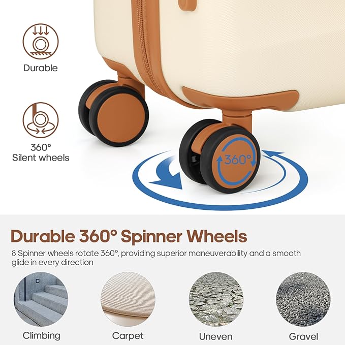 UKEIN Luggage Set with Backpack,Polycarbonate Carry On Luggage Airline Approved with Spinner Wheels, Hardshell Travel Suitcase Set with TSA Lock (Beige, Carry on (20inch))