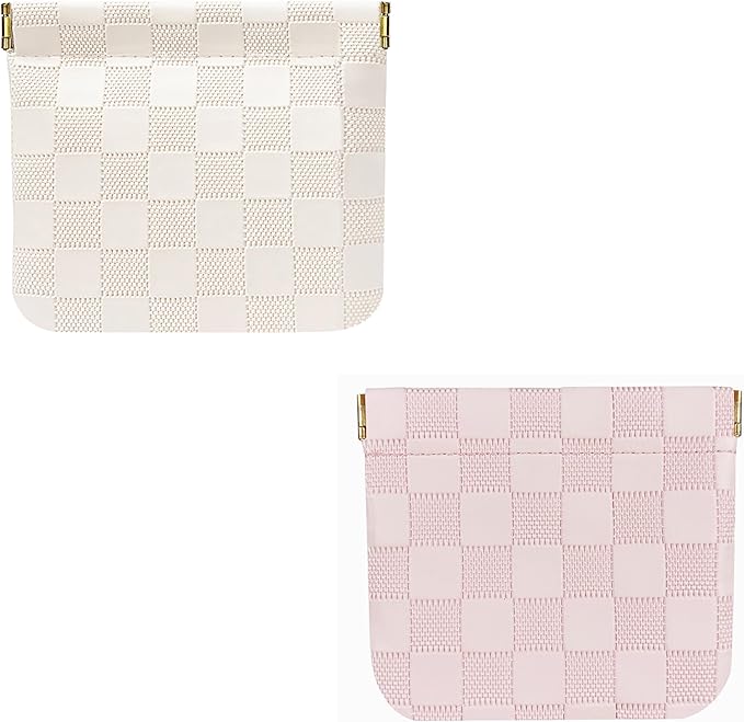 Leather Pocket Cosmetic Bag for Purse,Coin Purse Lipstick Cosmetic Accessories Organizer, Travel Kit Storage Pouch,Waterproof Portable No Zipper Self-closing (Pink+White/Small)
