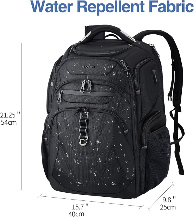 KROSER TSA Friendly Travel Laptop Backpack 18.4 inch XXXL Gaming Backpack Water-Repellent College Daypack Business Backpack with RFID Pockets & USB Port for Men/Women-Black | TSA Friendly, Water-Repellent, College Daypack, Business Backpack, RFID Pocke...