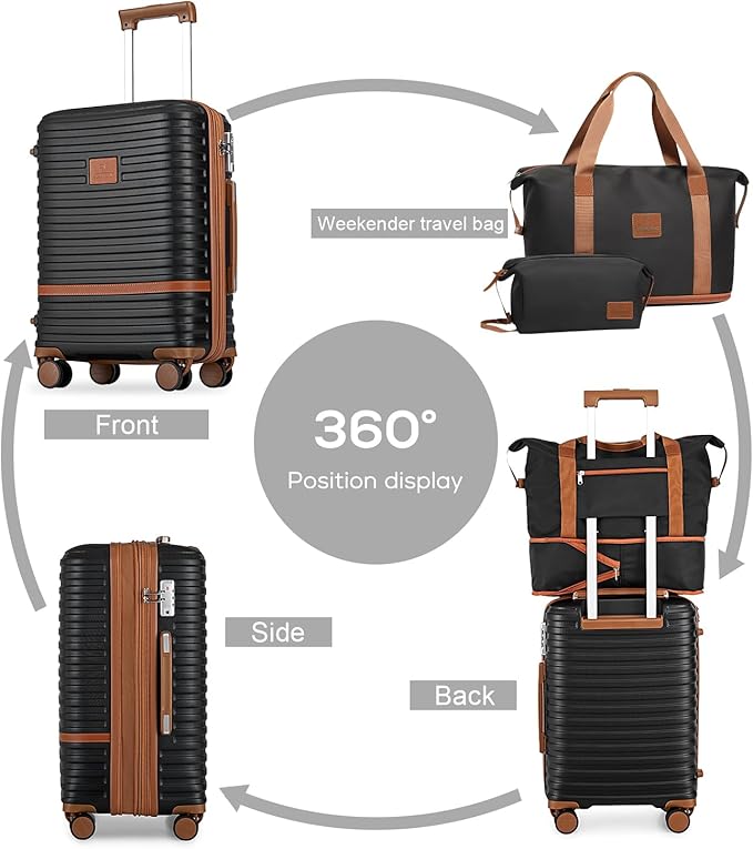 Joyway Luggage Set 7 Piece Suitcase Sets with Spinner Wheel,Hardside Expandable Travel Laggage with TSA Lock(18/20/24/28 Black)