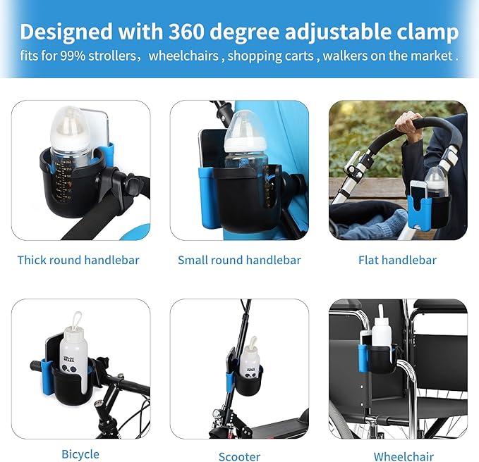 Accmor Stroller Cup Holder with Phone Holder, Bike Cup Holder, Universal Cup Holder for Uppababy Nuna Doona Strollers, 2-in-1 Cup Phone Holder for Stroller Bike Wheelchair Walker Accessory