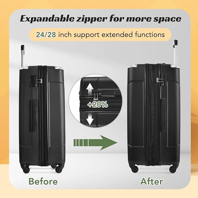 Merax 28 Inch Checked-Large Luggage with Wheels Aluminum Alloy Corner Hard Shell Suitcase TSA Luggage Suitcases for Travel Woman Men(Black)