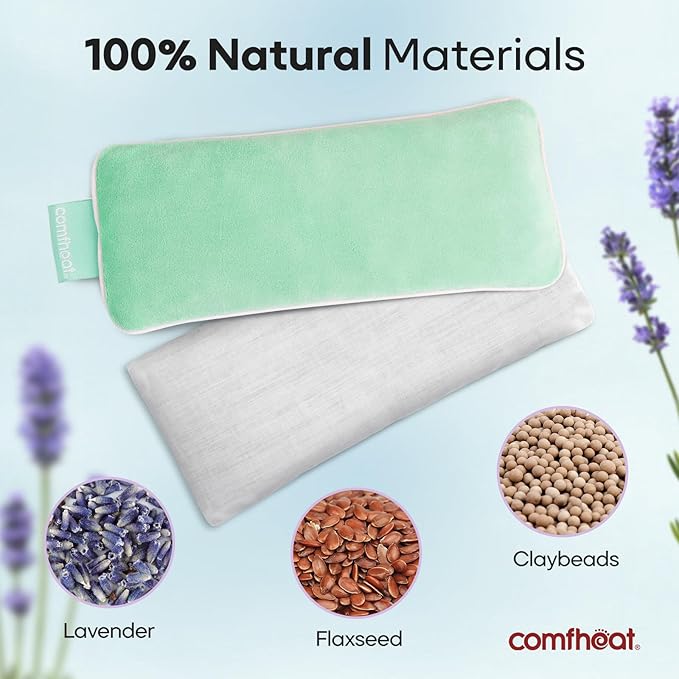 Lavender Weighted Eye Pillow - Soft Plush Removable Cover, Moist Heat & Cold Therapy, Natural Aromatherapy Eye Compress Pillow for Relaxation, Yoga, Meditation, and Sleep, Green