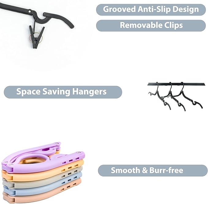 Travel Hangers, Cruise Ship Essentials Travel Essentials, Portable Cruises Must Haves 2025, Folding Hangers for Suitcase, RV Camping Airplane Europe Vacation Essential (20, Black)