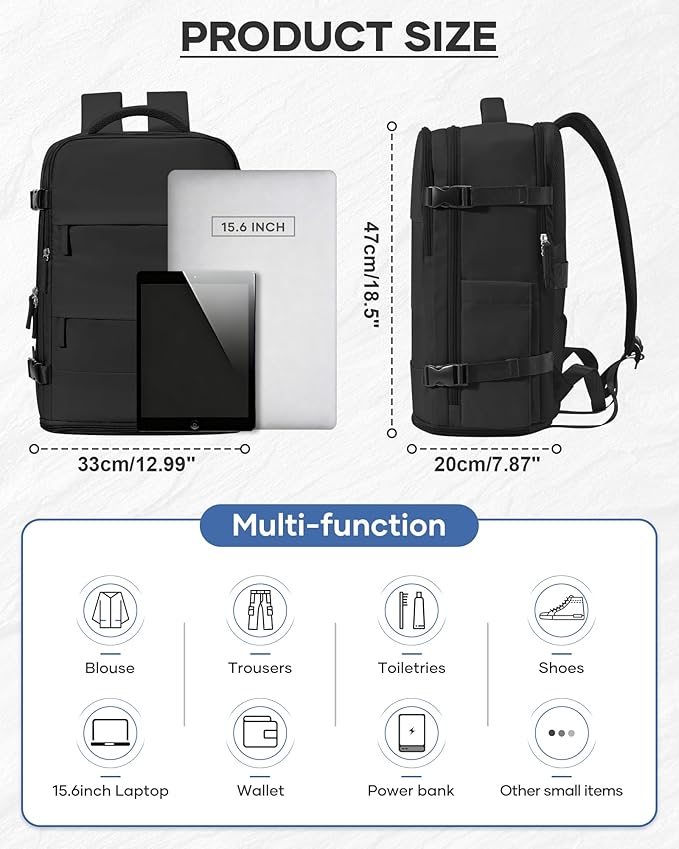 coowoz Vacuum Backpack Travel with Pump,Travel Backpack with Vacuum System For Women Men,Carry On Backpack,Hiking Backpack Waterproof Outdoor Sports Rucksack Casual Daypack,30L(Vacuum pump),Black