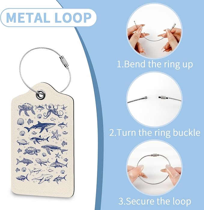 2 Pcs Whale Sea Turtle Luggage Tag for Suitcases, Cute PU Leather Suitcase Tag Privacy Cover ID Label with Metal Loop, Personalized Baggage Identifier for Women Cruise Bag Travel Essentials
