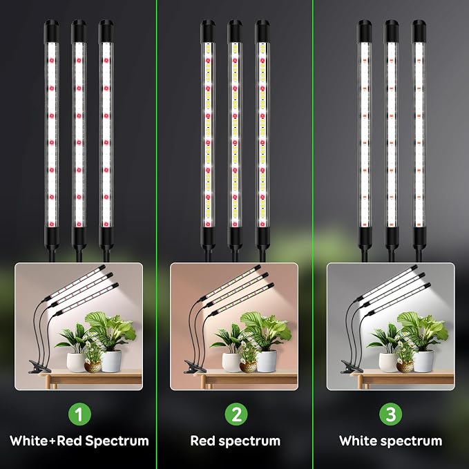 SDOVUERC Tri-Heads Grow Lights for Indoor Plants, Full Spectrum Plant Lights for Indoor Growing with Adjustable 360° Gooseneck, 6/12/18H Timer & Dimming for Seedlings(Pack 2)