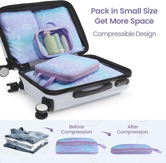 Cambond Compression Packing Cubes for Travel - Lightweight Expandable Travel Bags Luggage Organizers Travel Essentials Compression Cubes for Travel Space Saver for Carry on Suitcases Organizer