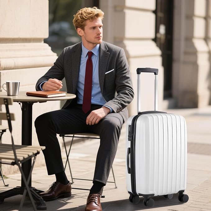 Luggage Sets 3 Piece, Hardside Lightweight Suitcase sets with Spinner Wheels, Large Checked Travel Suitcase for Family Travel，Suitcases Sets 20 24 28 Inch, WHITE