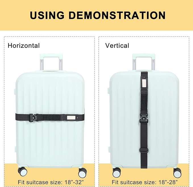 Vigorport Luggage Straps for Suitcases TSA Approved Suitcase Belt, Stretchable Travel Strap for Luggage, Heavy Duty Metal Buckle Luggage Belt Strap (Black, 72" Long/1PK)