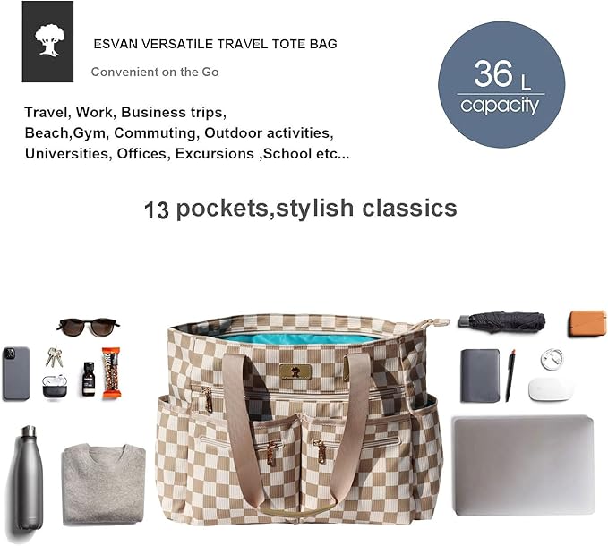Weekender Bag Carry On Bag Overnight Tote Travel Duffle with 13 Pockets for Travel,Work，Gym,Beach,Teacher,Nurse