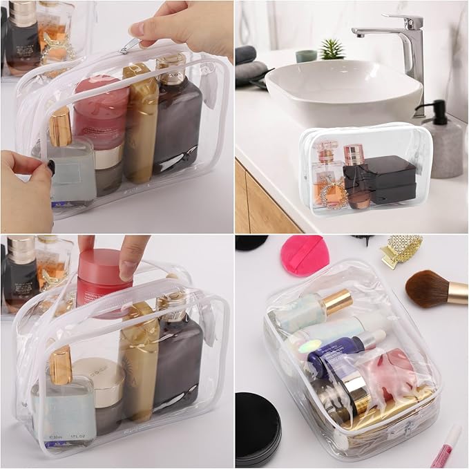Tbestmax 10 Pcs Clear Cosmetic Bags Small Makeup Bags Portable Waterproof Travel Toiletry Bags Organizer White, 7.5"x 4.8"x 2.3"