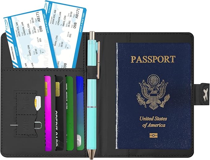 Passport Holder, Travel Wallet Cover with Pen Loop | Cute RFID Blocking Leather Case with Magnetic Closure for Travel Essentials-Flower