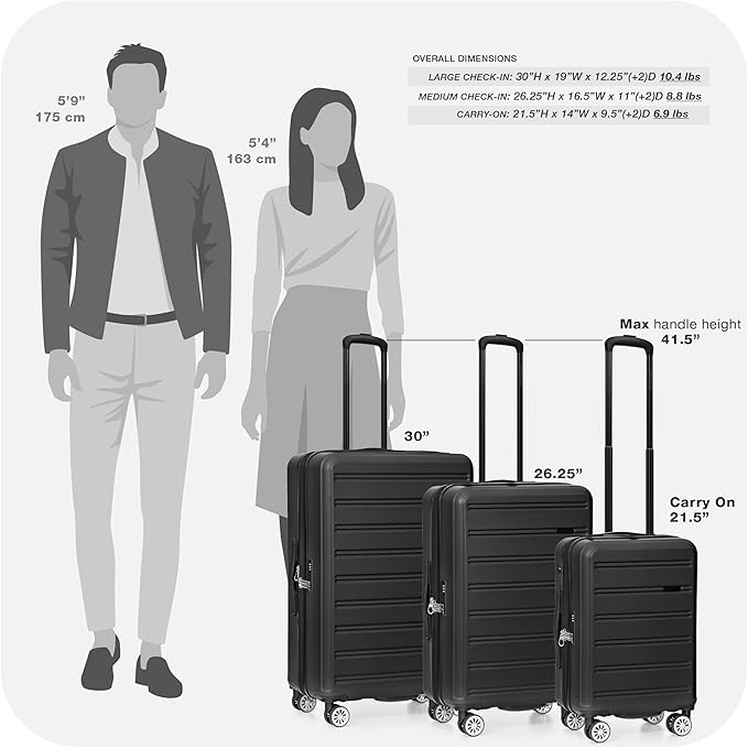 Travel Select Snowcreek Hardside Expandable Spinner Luggage w/USB Port, Black, 21-Inch Carry-on