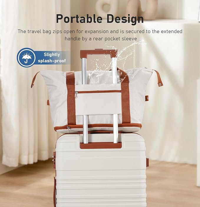 5 Piece Luggage Set, 100% PC Hardside Luggage with Spinner Wheels, Suitcase withTsa Approved Lock, Lightweight Travel for Men and Women, Beige (20/24/28/DB/TB)