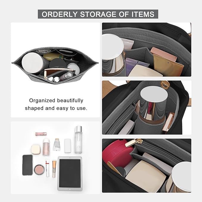 LOUKAYCCI Felt Organizer Compatible with longchamp le pliage L Handbag Insert (Large,Gary)