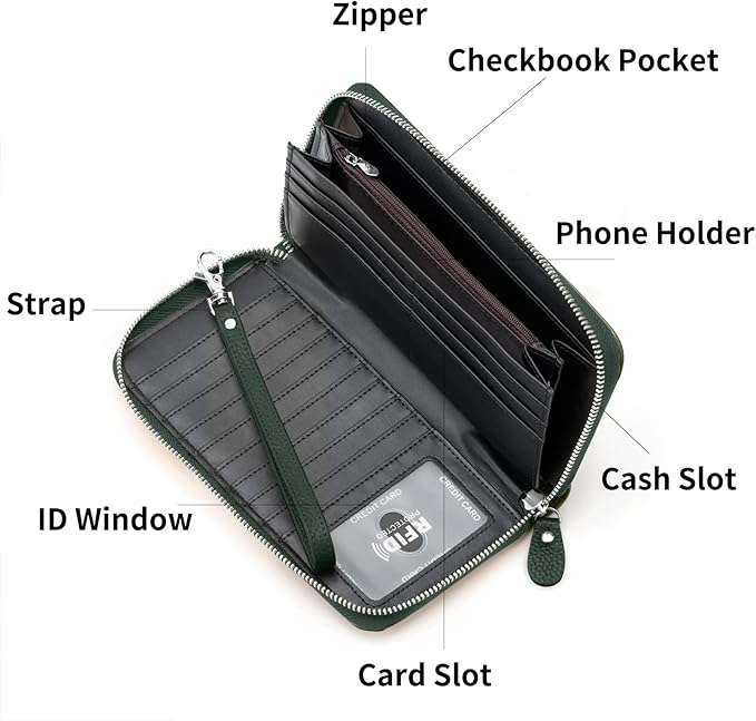 Moflycom Womens Wallet RFID Blocking Genuine Leather Multi Credit Card Large Capacity Zip Around Clutch Travel Purse Wristlet