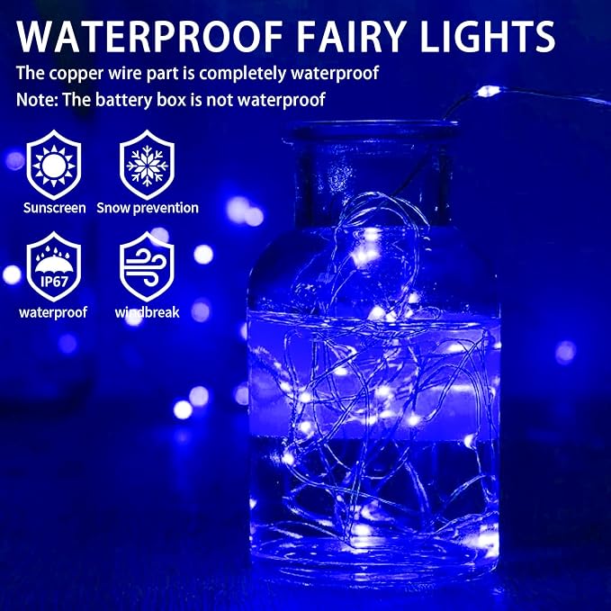 50 Pack Blue Fairy Lights Battery Operated, 7ft 20 LED Mini String Twinkle Lights for Easter Christmas Halloween Mason Jars Centerpiece Table Decorations (50, Blue)