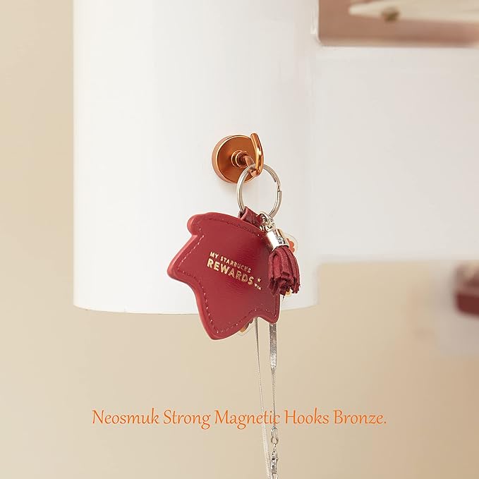 Neosmuk Magnetic Hooks,0.4lb Heavy Duty Earth Magnets with Hook for Refrigerator, Extra Strong Cruise Hook for Hanging, Magnetic Hanger for Cabins, Grill (Bronze, 6 Pack)
